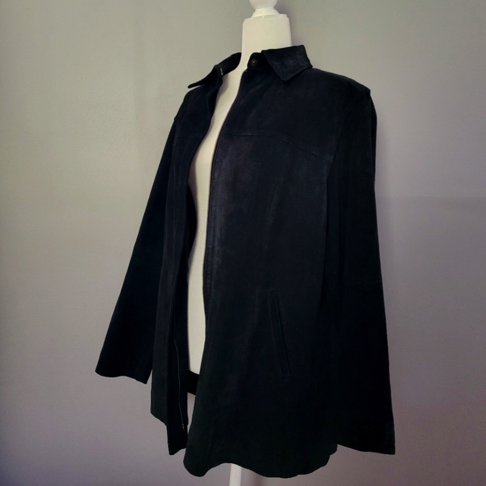 Men's Black Leather Jacket AMI Black Front Zip Jacket Slim F
